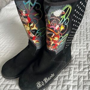 Ed Hardy Black Studded Boots
